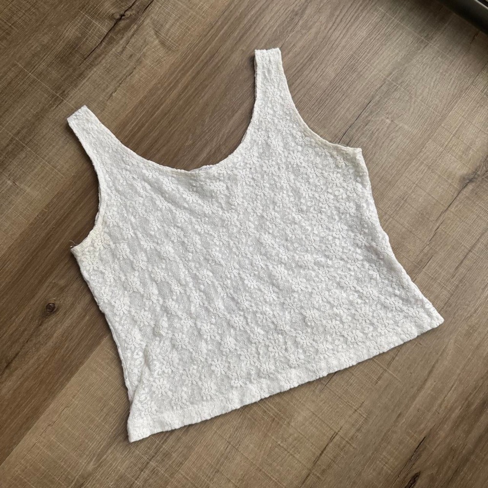 Vintage 90s Sheer Lace Tank Top Women's Size Medium White Worn Out Cami Retro
